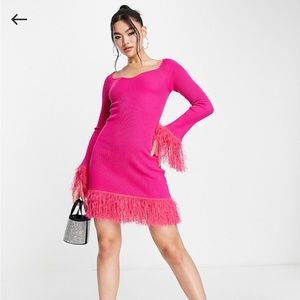 ASOS Hot Pink Feather-Trim Mini Dress